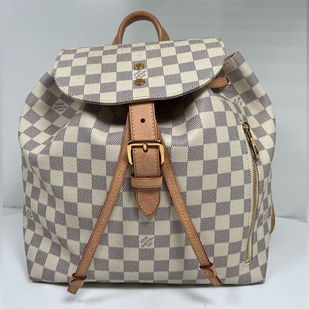 Louis Vuitton Sperone Backpack White Leather Damier Azur, Pink Lining